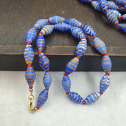Vintage Millefiori style Feather Blue Glass Beads Necklace (19x9.5mm)