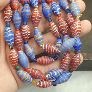 Vintage Millefiori style Feather Blue & Red Glass red whiteheart beads Necklace