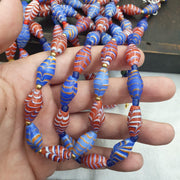 Vintage Millefiori style Feather Blue & Red Glass red whiteheart beads Necklace