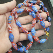Vintage Millefiori style Feather Blue & Red Glass red whiteheart beads Necklace