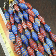 Vintage Millefiori style Feather Blue & Red Glass red whiteheart beads Necklace