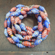 Vintage Millefiori style Feather Blue & Red Glass red whiteheart beads Necklace