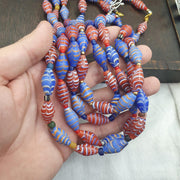 Vintage Millefiori style Feather Blue & Red Glass red whiteheart beads Necklace