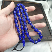 African Trade Beads, Venetian White Heart Design, blue Glass Long Strand - 12mm, Vintage Italian Style