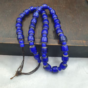 African Trade Beads, Venetian White Heart Design, blue Glass Long Strand - 12mm, Vintage Italian Style