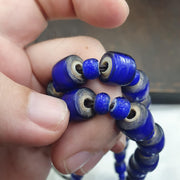 African Trade Beads, Venetian White Heart Design, blue Glass Long Strand - 12mm, Vintage Italian Style
