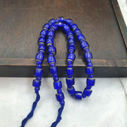 African Trade Beads, Venetian White Heart Design, blue Glass Long Strand - 12mm, Vintage Italian Style