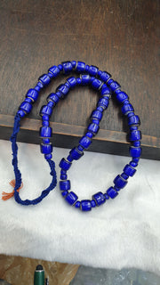 African Trade Beads, Venetian White Heart Design, blue Glass Long Strand - 12mm, Vintage Italian Style