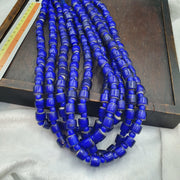 African Trade Beads, Venetian White Heart Design, blue Glass Long Strand - 12mm, Vintage Italian Style