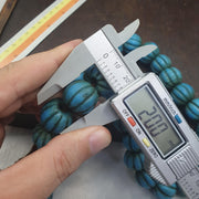 Turquoise Blue Glass Melon Beads, Old Fluted Trade Bead Strand with Aged Patina, Ethnic Tribal Beads for Jewelry Making