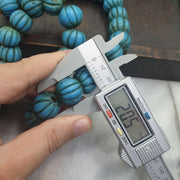 Turquoise Blue Glass Melon Beads, Old Fluted Trade Bead Strand with Aged Patina, Ethnic Tribal Beads for Jewelry Making