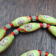 Venetian Style Face Bead Necklace, Green Millefiori Mask Trade Beads 30mm, African Style Glass Bead Strand, Handmade Restrung