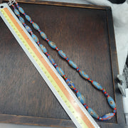 Blue Venetian Style Face Bead Necklace,  Mask red Whiteheart Trade Beads 30mm, African Style Glass Bead Strand, Handmade Restrung