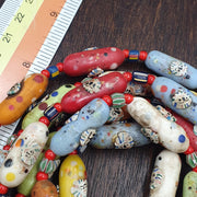 Venetian Style Face Bead Necklace, Multicolor Speckled Glass with Millefiori Mask Canes, African Trade Bead Strand, Restrung