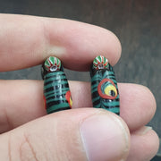 Evil Eye Bead Necklace, Venetian Style Green and Black Striped Glass Trade Beads, Protection Necklace
