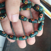 Evil Eye Bead Necklace, Venetian Style Green and Black Striped Glass Trade Beads, Protection Necklace