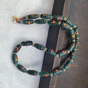 Evil Eye Bead Necklace, Venetian Style Green and Black Striped Glass Trade Beads, Protection Necklace