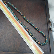 Evil Eye Bead Necklace, Venetian Style Green and Black Striped Glass Trade Beads, Protection Necklace