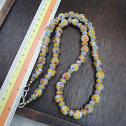 Venetian Style Eye Bead Necklace, White Glass with Red and Blue Eye Canes  Star Chevron Beads,