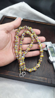 Venetian Style Eye Bead Necklace, White Glass with Red and Blue Eye Canes  Star Chevron Beads,