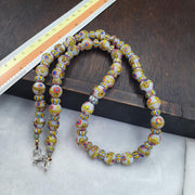 Venetian Style Eye Bead Necklace, White Glass with Red and Blue Eye Canes  Star Chevron Beads,