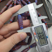 Red Feather Trade Bead Necklace, Blue and White Combed Glass Torpedo Beads, African Style Bead Strand, Handmade Restrung