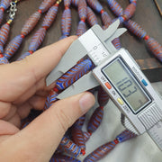 Red Feather Trade Bead Necklace, Blue and White Combed Glass Torpedo Beads, African Style Bead Strand, Handmade Restrung