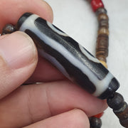 Rare Heaven & Earth 3 eye Dzi Bead – Tibetan Agate Etched Carnelian, Bone spirituality and dreams Necklace