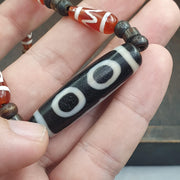 Rare Heaven & Earth 3 eye Dzi Bead – Tibetan Agate Etched Carnelian, Bone spirituality and dreams Necklace