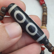 Rare Heaven & Earth 3 eye Dzi Bead – Tibetan Agate Etched Carnelian, Bone spirituality and dreams Necklace
