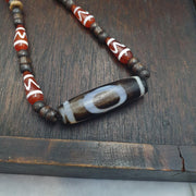 Rare Heaven & Earth 3 eye Dzi Bead – Tibetan Agate Etched Carnelian, Bone spirituality and dreams Necklace