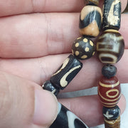 Tibetan 2 Eye Dzi Agate Necklace Himalayan Amulet Bead Talisman Bone Beads Nepal Cord Mala