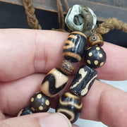 Tibetan 2 Eye Dzi Agate Necklace Himalayan Amulet Bead Talisman Bone Beads Nepal Cord Mala