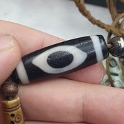 Tibetan 2 Eye Dzi Agate Necklace Himalayan Amulet Bead Talisman Bone Beads Nepal Cord Mala
