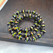 Black Green Orange Beaded Necklace, 11mm Handmade Artisan Statement Jewelry, Colorful Round Beads, Unique Gift for Her