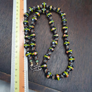 Black Green Orange Beaded Necklace, 11mm Handmade Artisan Statement Jewelry, Colorful Round Beads, Unique Gift for Her