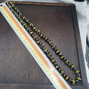 Black Green Orange Beaded Necklace, 11mm Handmade Artisan Statement Jewelry, Colorful Round Beads, Unique Gift for Her