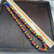 Venetian Style Chevron Glass Beads With Yellow and Blue Spaces Beads Necklace
