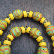 Venetian Style Chevron Glass Beads With Yellow and white Spacer Beads Necklace