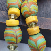 Venetian Style Chevron Glass Beads With Yellow and white Spacer Beads Necklace