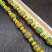 Venetian Style Chevron Glass Beads With Yellow and white Spacer Beads Necklace