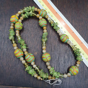 Venetian Style Chevron Glass Beads With Yellow green Spacer Beads Necklace