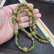 Venetian Style Chevron Glass Beads With Yellow green Spacer Beads Necklace