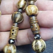 South Asian burmese old pumtek and Tibetan Yak Bone beads long necklace