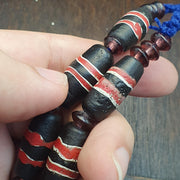 Striped Barrel Bead Necklace, Black Red White Tribal Trade Beads, Himalayan Naga Style Bead Strand, Ethnic Boho Statement Jewelry