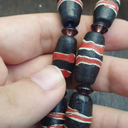 Striped Barrel Bead Necklace, Black Red White Tribal Trade Beads, Himalayan Naga Style Bead Strand, Ethnic Boho Statement Jewelry