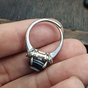 Silver plated brass Ring With Tibetan Goat Eye Agate Center Stone