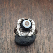 Silver plated brass Ring With Tibetan Goat Eye Agate Center Stone