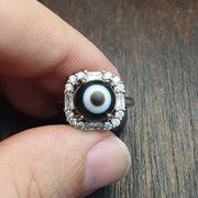 Silver plated brass Ring With Tibetan Goat Eye Agate Center Stone
