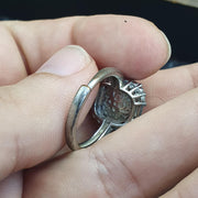 Silver plated brass Ring With Tibetan Goat Eye Agate Center Stone